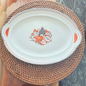 Vintage oval platter American chinaware with platinum alloy band 13 1/2 x 9 1/2